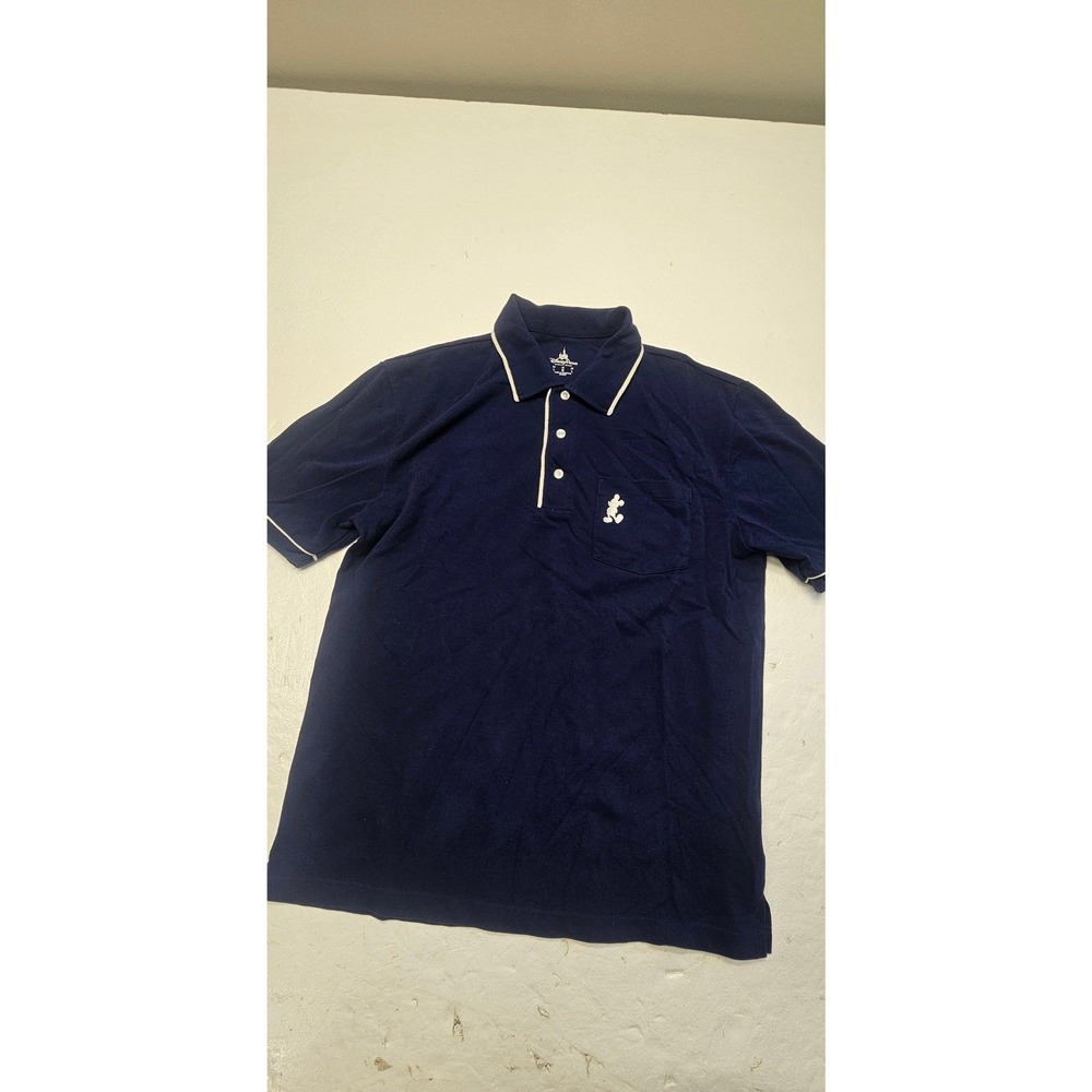 Disney Parks Mens Mickey Mouse Embroidered Pique Polo Shirt Navy Blue Large‎